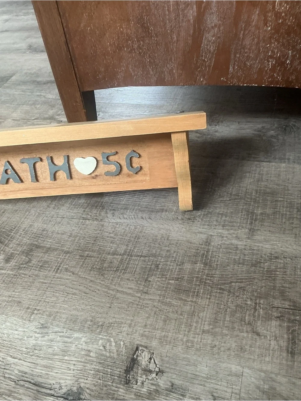Vintage Handmade Bathroom Wooden Wall Shelf 'Bath 5 Cents' Rustic Country Cabin